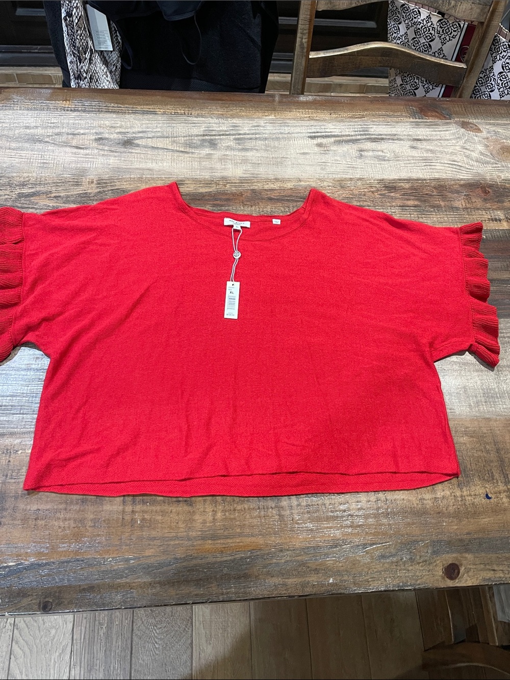 Max Studio Red Knit Short-Sleeve Crop Top